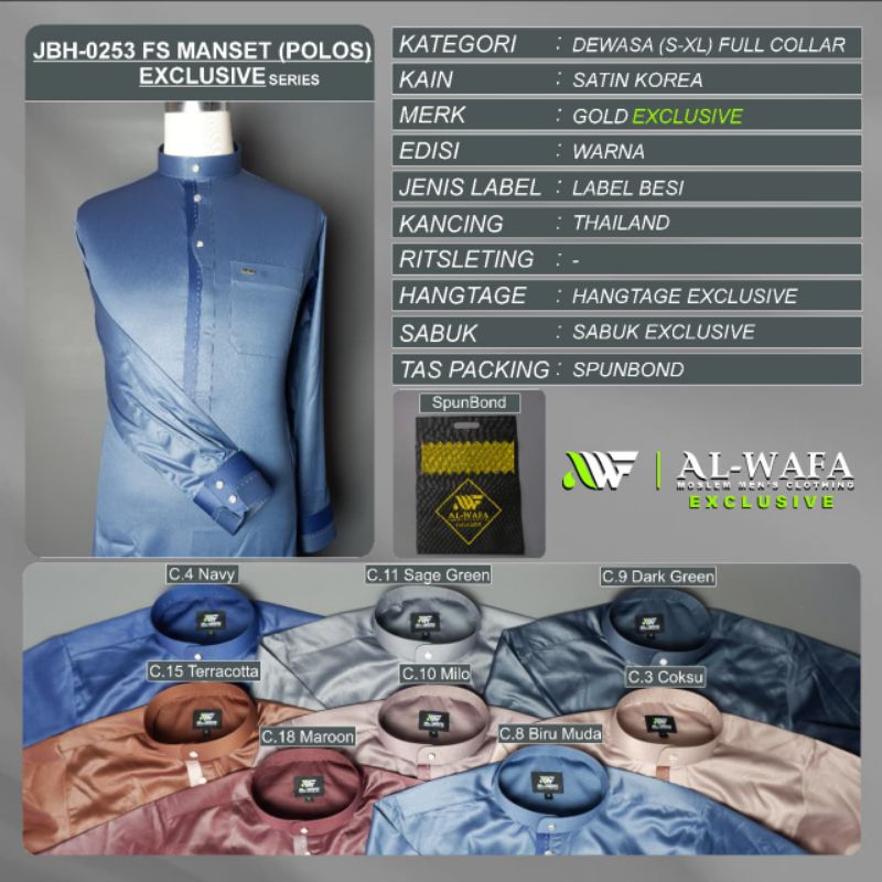 Alwafa Jubah Pria Dewasa Manset Kancing Thailand Satin Korea Model Kemeja Putih Bersih Tangan Size S