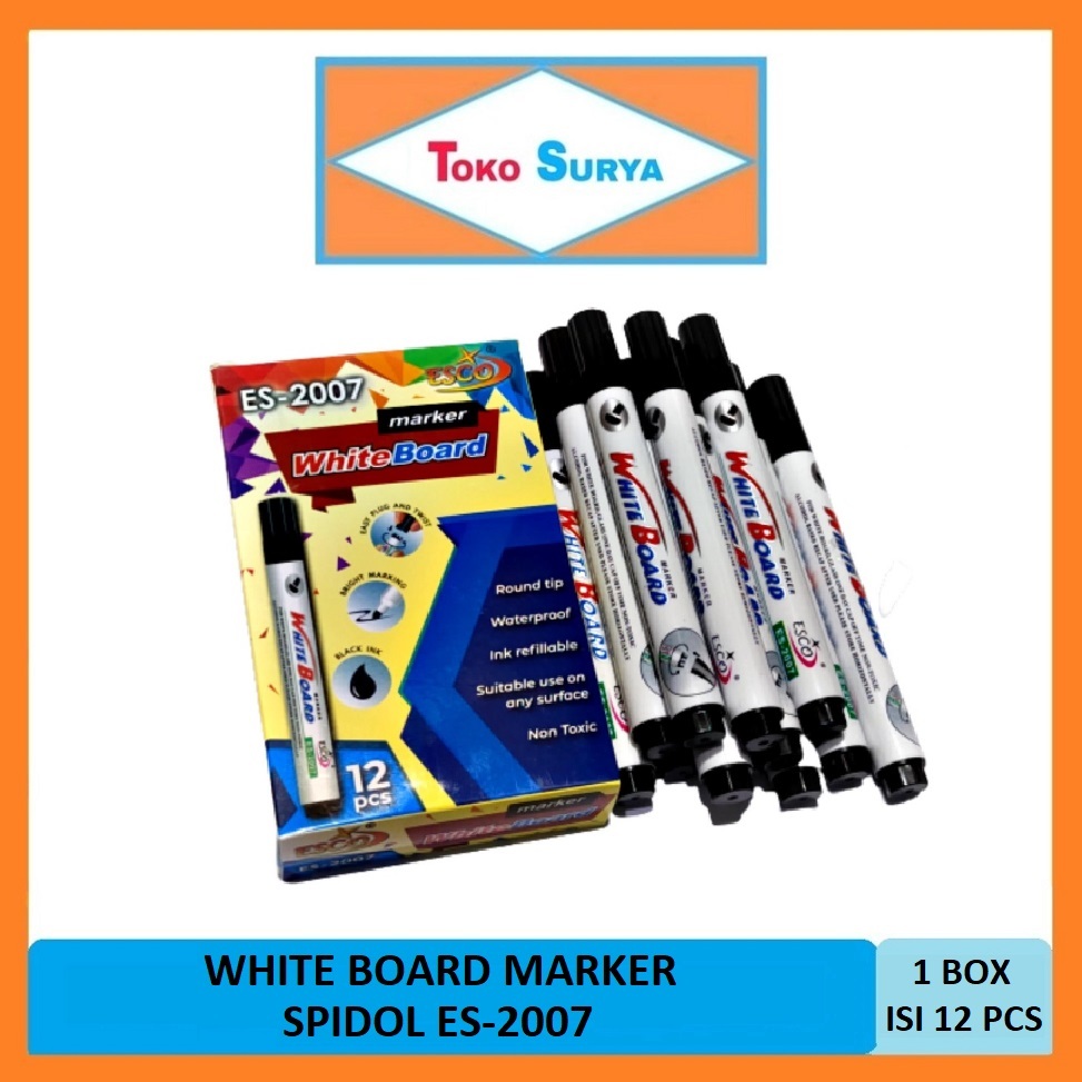 

Spidol Esco ES-2007 White Board Marker 1 Box 12 Pcs