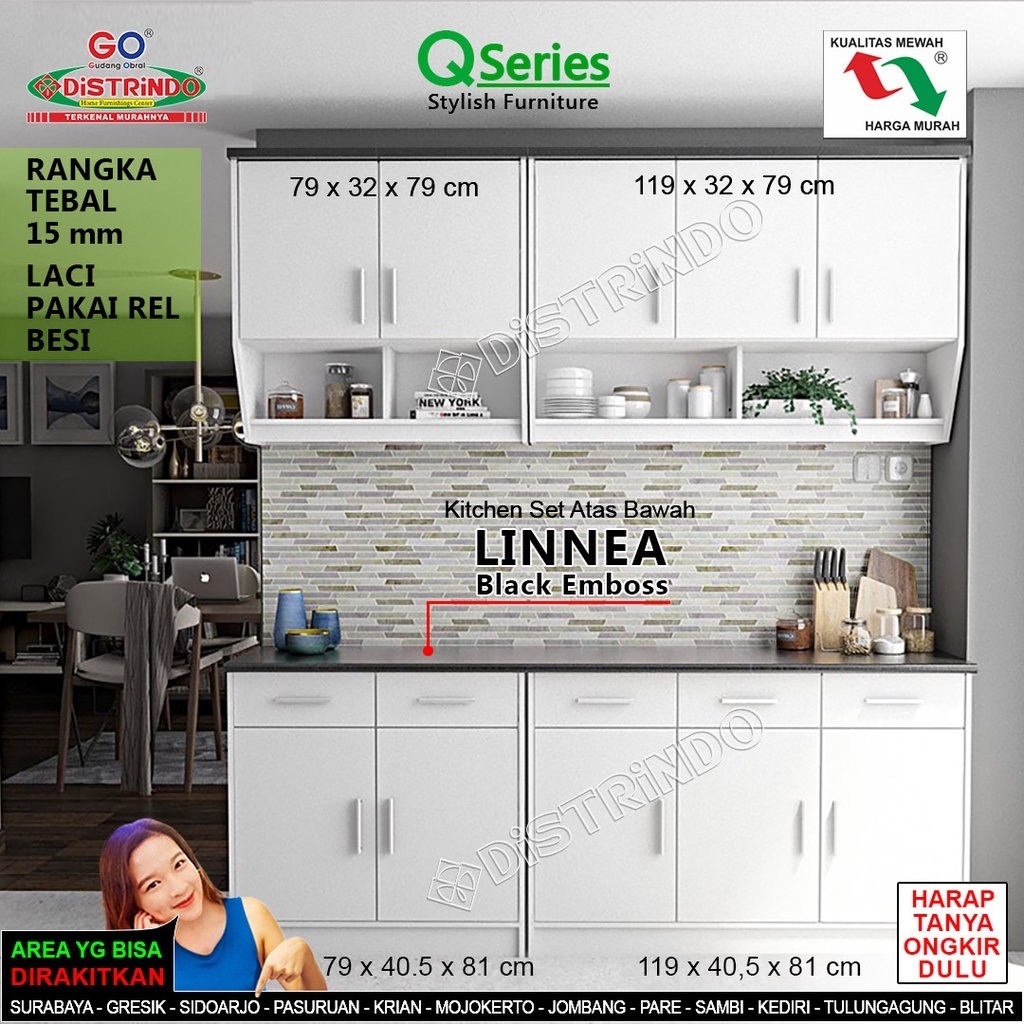 DISTRINDO Kitchen Set Minimalis Atas / Bawah Lemari Rak Dapur Minimalis