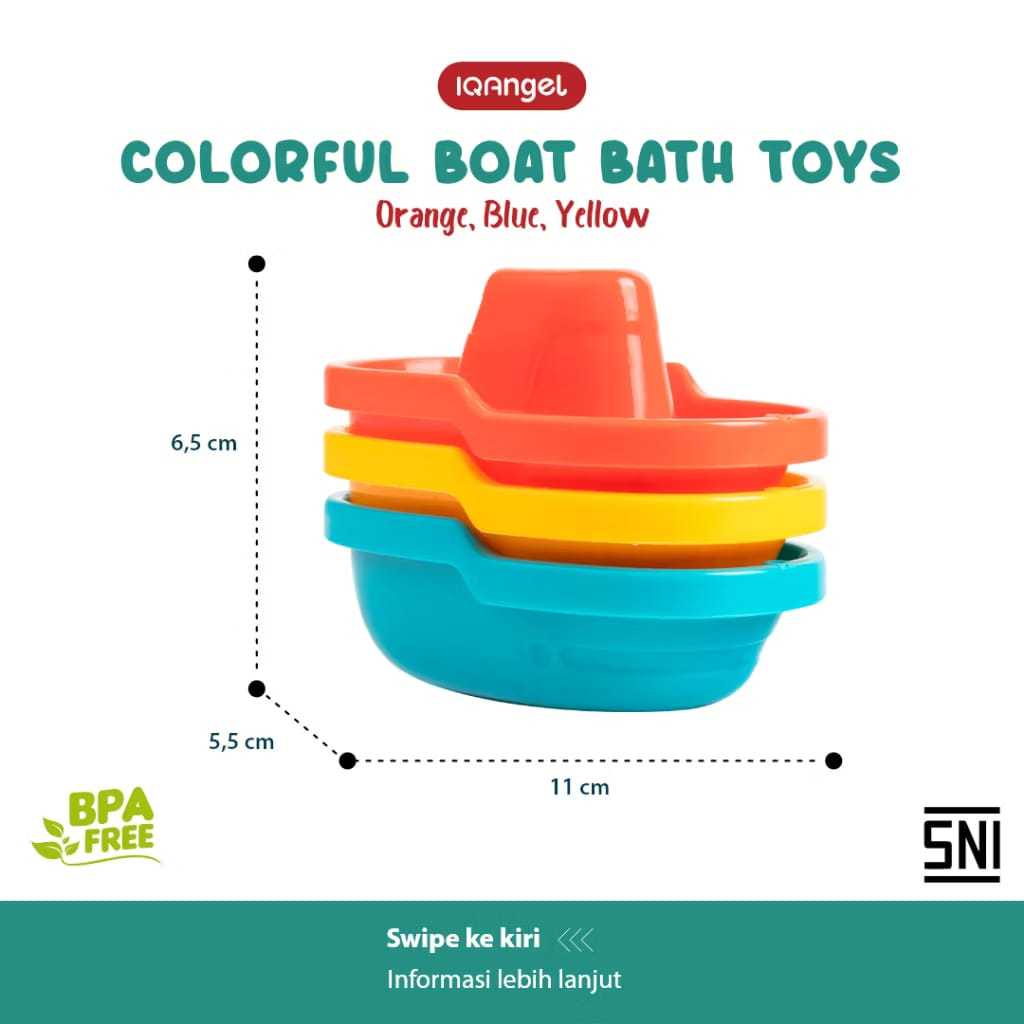 IQ Angel - Colorful Boat Bath Toys 3 Pcs / Perahu Plastik Mainan Mandi Anak Bayi / Mainan Air Baby
