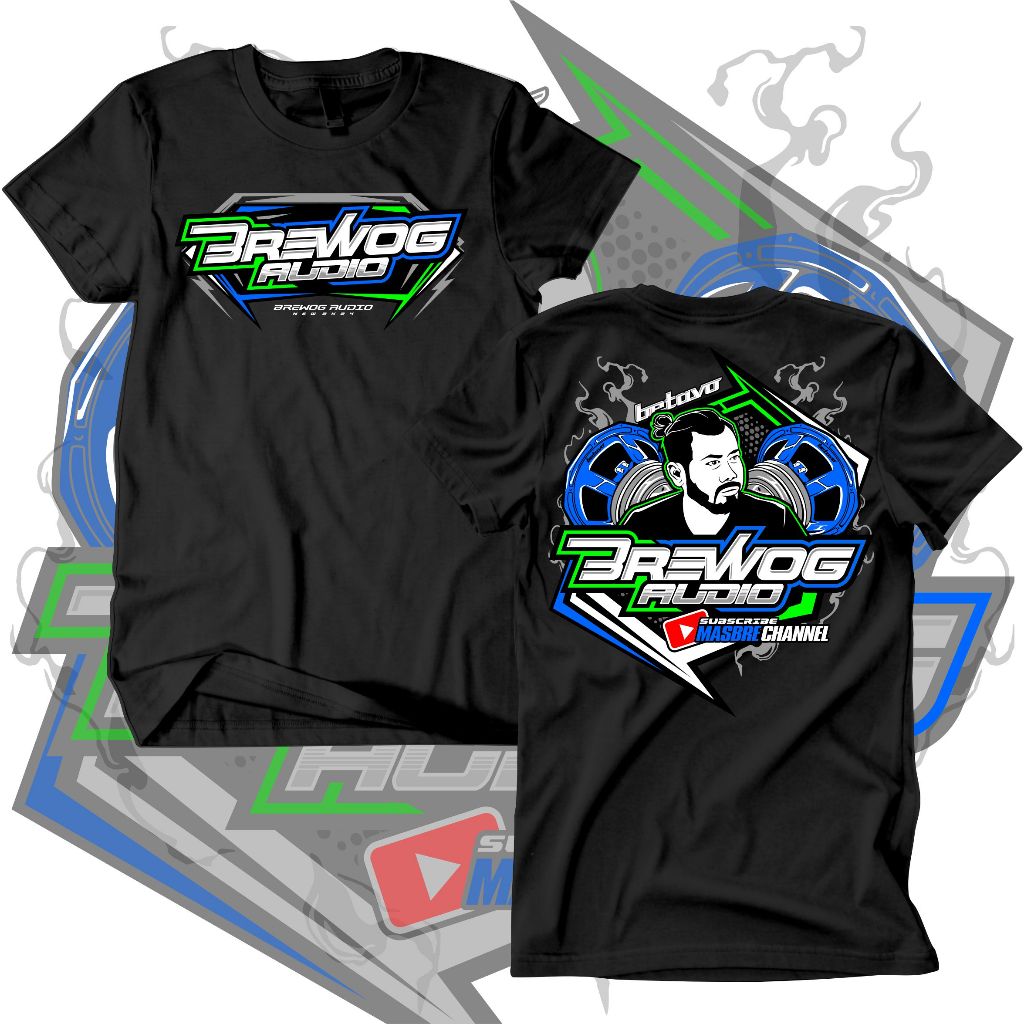 kaos brewog audio warna hitam dan putih size s m l xl xxl