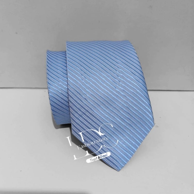 Dasi panjang pria motif salur warna biru langit uk 3 inch bahan Polyester / Dasi formal /Dasi kantor
