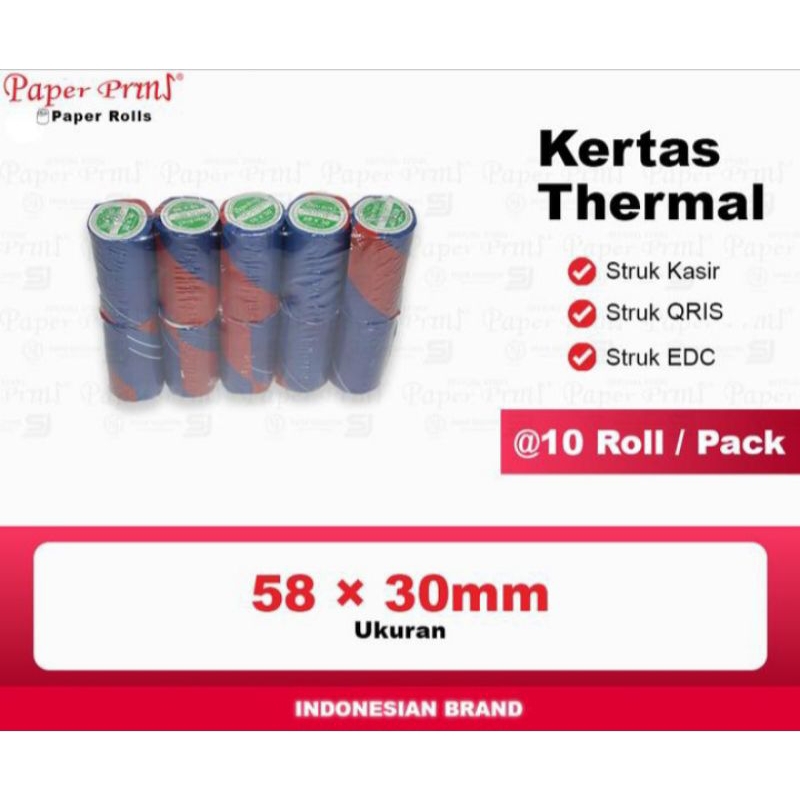 

Paper Pryns Kertas Thermal Struk uk 58 x 30mm / 58 x 40mm / 58 x 48mm / 80 x 48mm - Pack isi 10 Rolls.