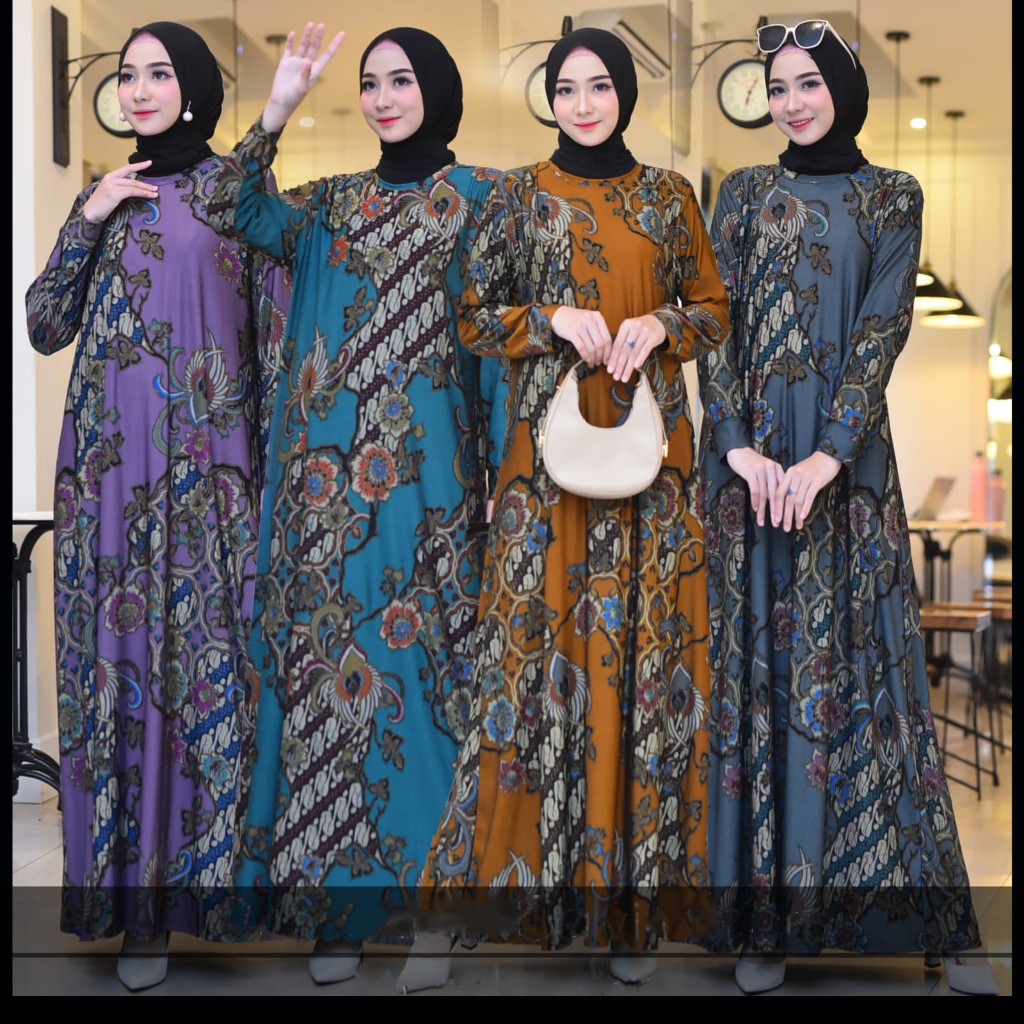 Erika  Gamis Batik Wanita Terbaru Modern Calvin Jeans XXL -XXXL Dress Jumbo Batik