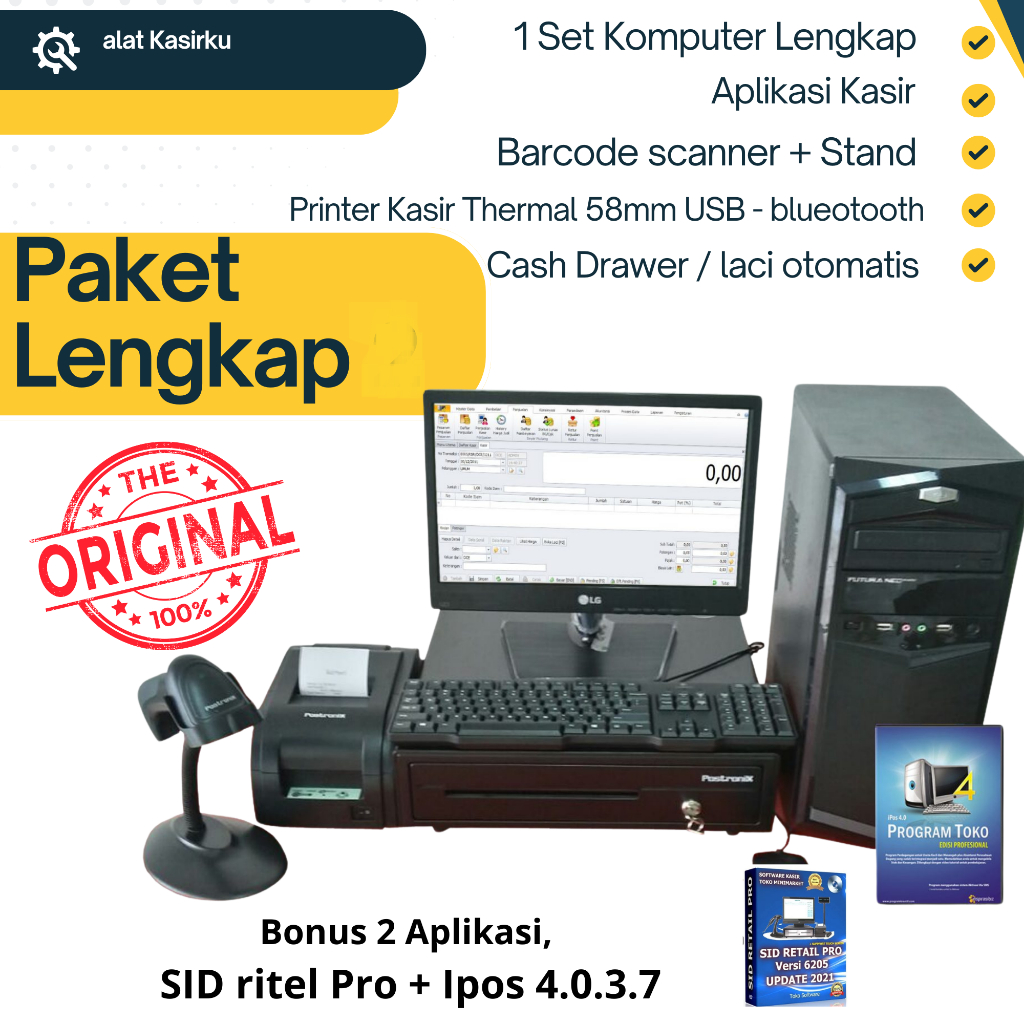 PAKET LENGKAP KOMPUTER KASIR KASIR TOKO RETAIL/TOKO GROSIR/MINIMARKET dll SIAP PAKAI