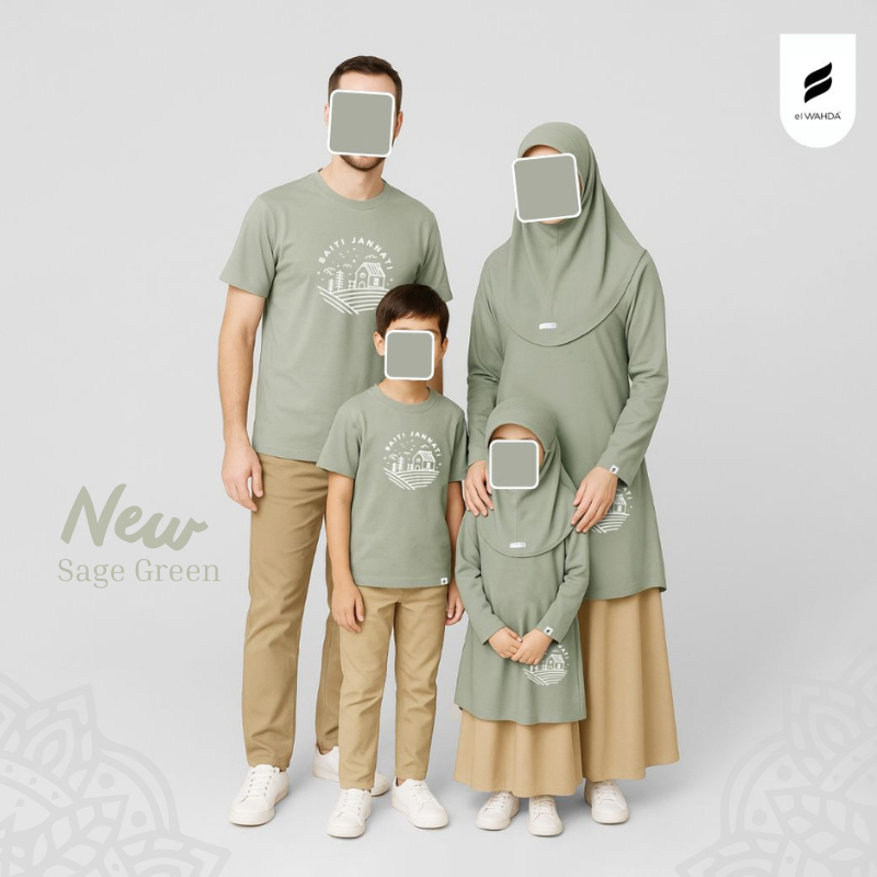 el WAHDA Kaos Family Set Keluarga Couple Premium Warna Sage Green