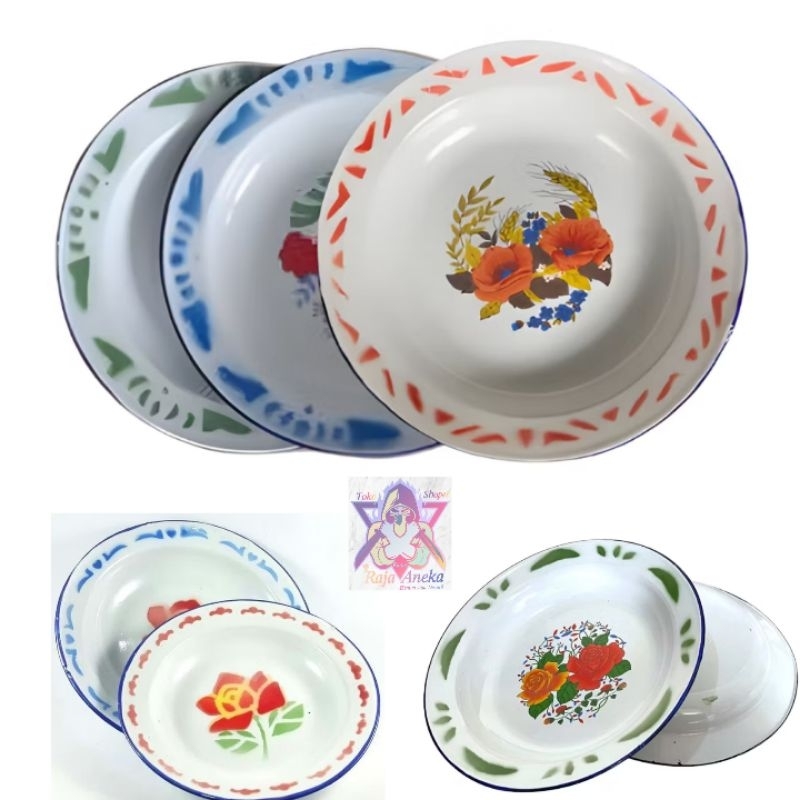 PIRING SENG  ENAMEL BERMOTIF / PIRING ENAMEL JADUL / PIRING MAKAN JADUL