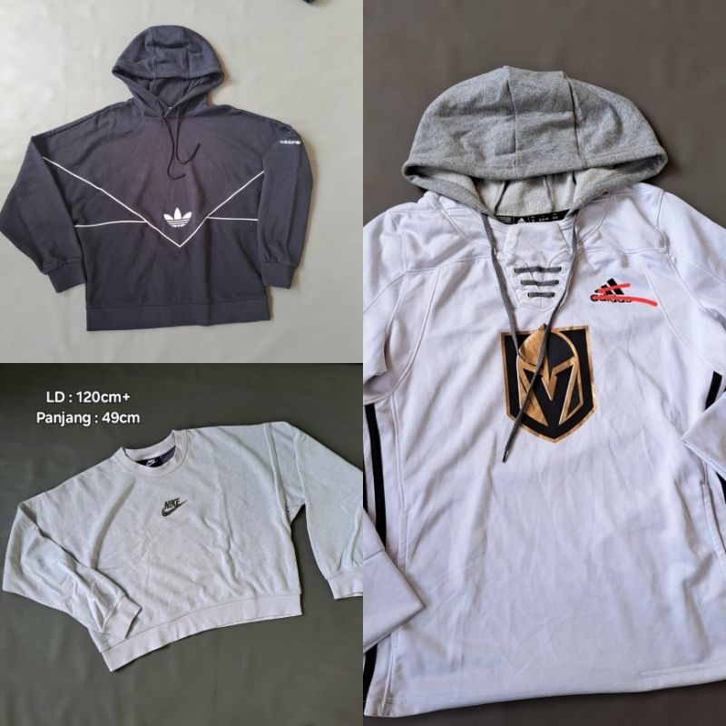 Sweater hoodie brand oversize three stripes centang hitam putih new pl