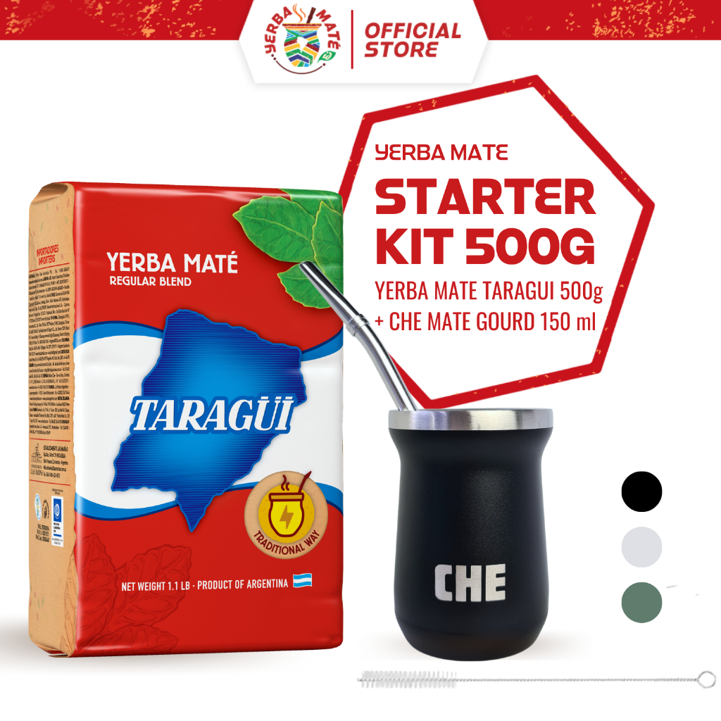 Taragui Yerba Mate Original with stems 500g + CHE Mate Gourd Cup Set