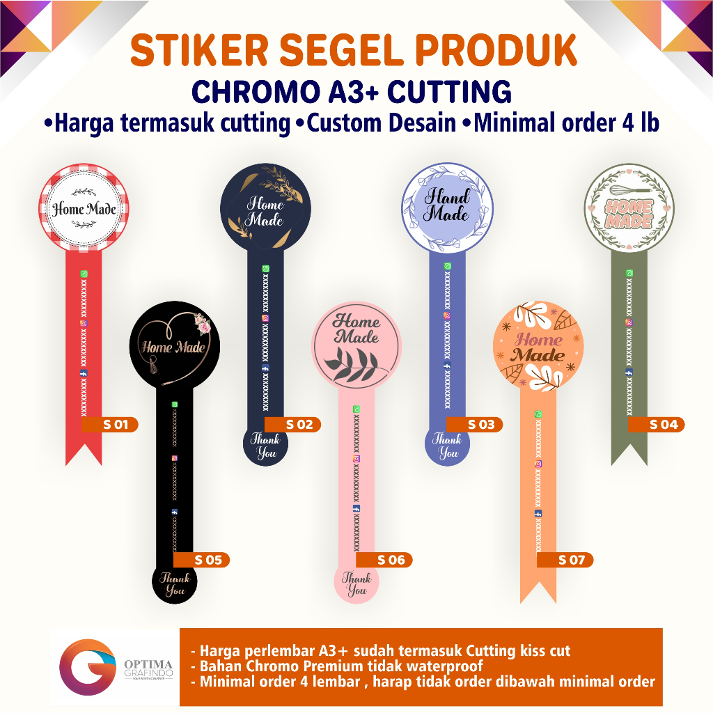 Cetak Cutting Stiker Segel stiker hampers stiker kotak botol / jar  box label produk minuman kue fre