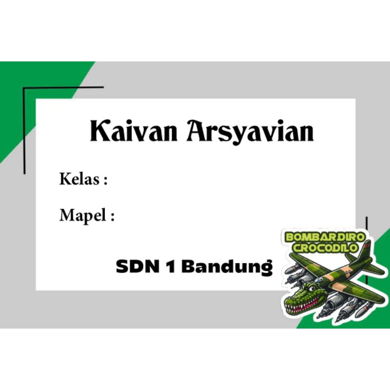

(ISI 50 PCS) SUDAH ADA LEM STICKER LABEL BUKU SEKOLAH CUSTOM NAMA & FOTO MOTIF BOMBARDIRO CROCODIRO ANOMALI