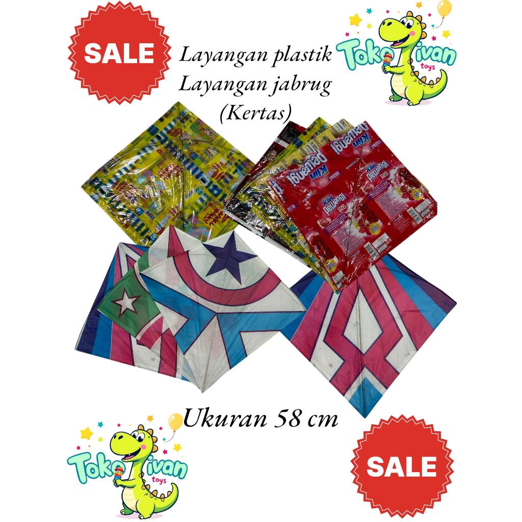 GROSIR Layang-Layang Plastik & Kertas 50 dan 100 pcs Ukuran 58 cm / Layangan Jabrug Harga grosir