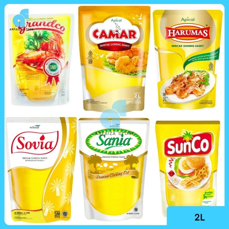 

Minyak goreng 2 liter sunco/rose brand/sovia/sedaap/grandco/sania