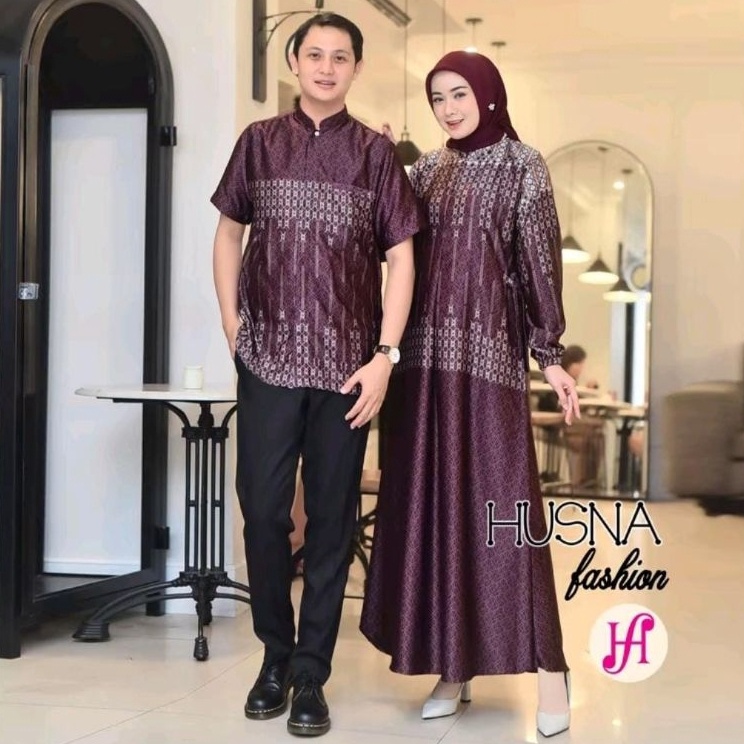 Fashion Muslim  Set Pakaian Muslim Couple Wanita dan Pria  Gamis Lebaran Terbaru