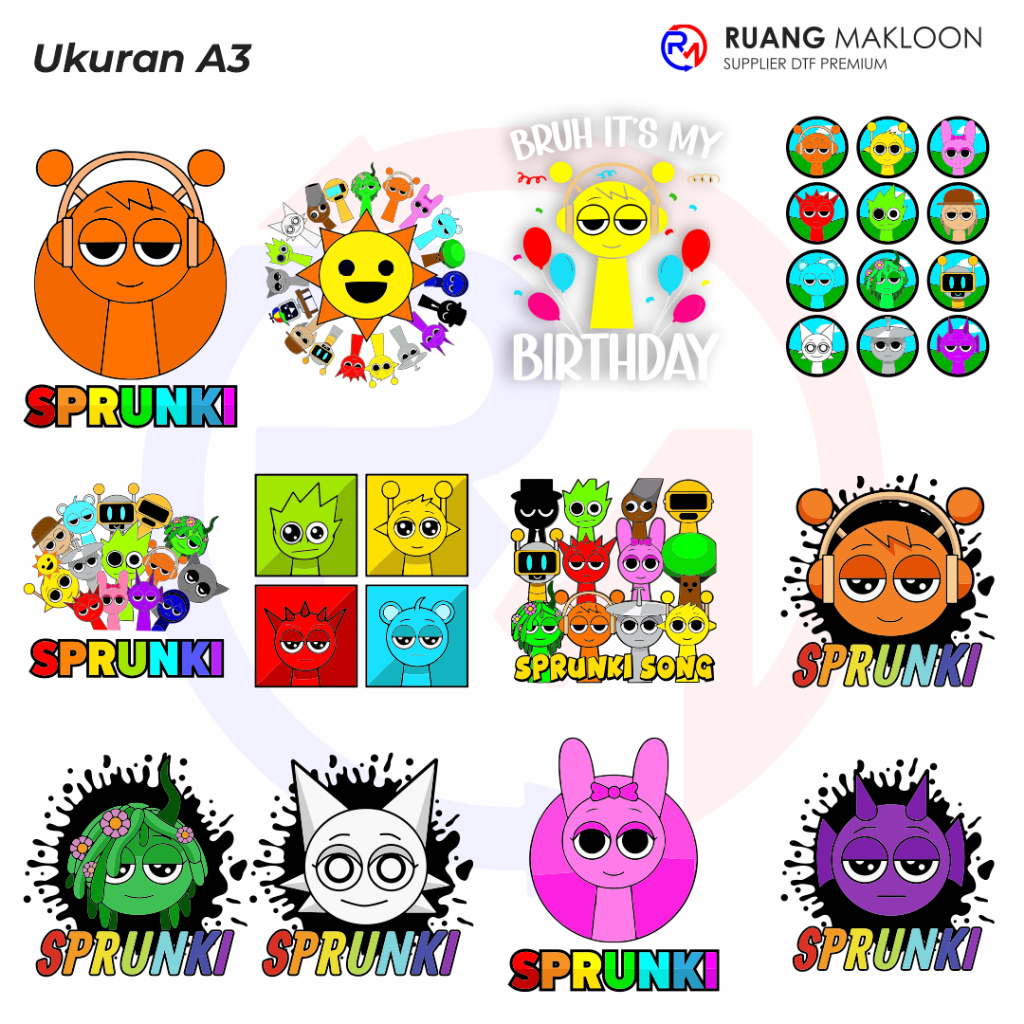 Sablon Setrika Sablon DTF Satuan A3 SPRUNKI - SIAP PRESS