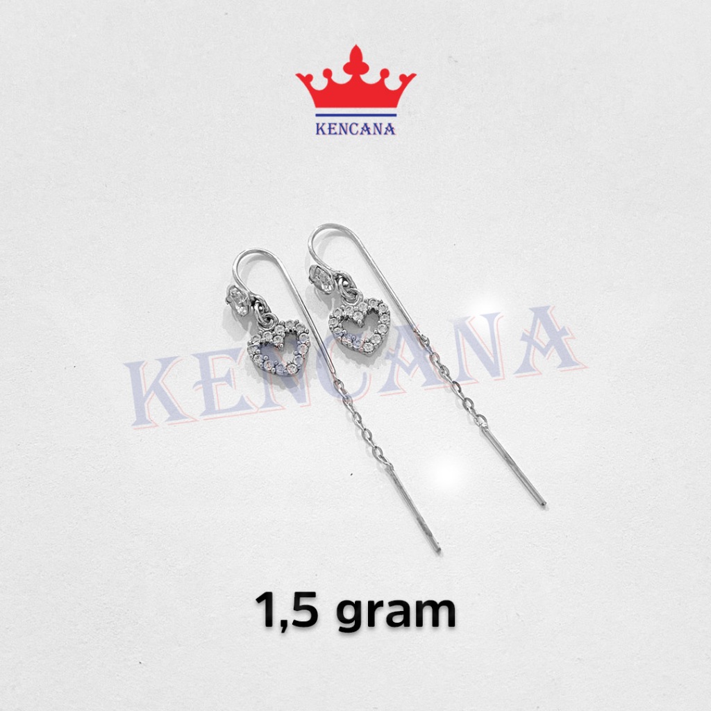Anting Tusuk Jarum Panjang Love Permata Wanita Anak  Dewasa Perak Asli Silver 925 Chrome Emas Putih