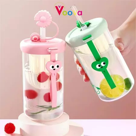 VOOVA Mug Gelas Tumbler Dengan Sedotan Milk Cup Tumbler Glass With Straw