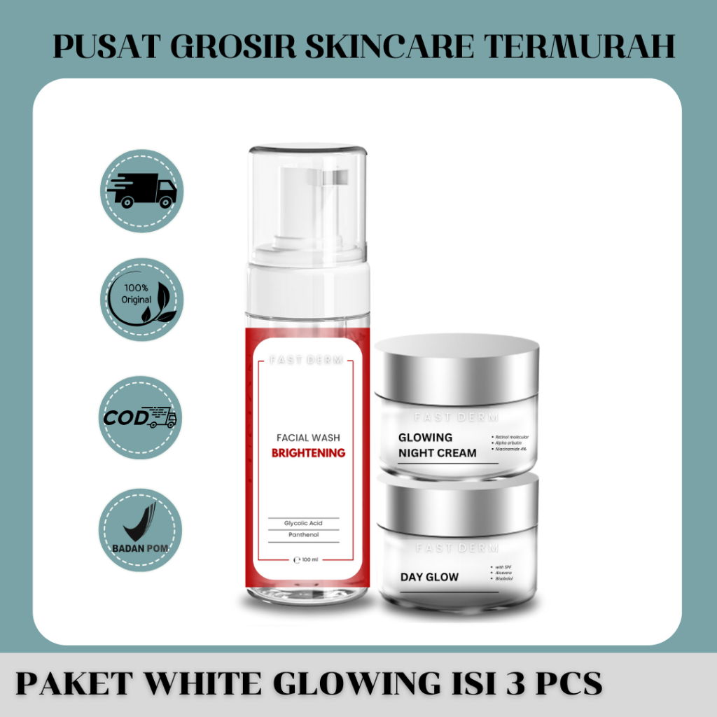 Fast Derm Paket White Glowing isi 3 (Variasi : Tanpa Day Cream & Tanpa Toner )