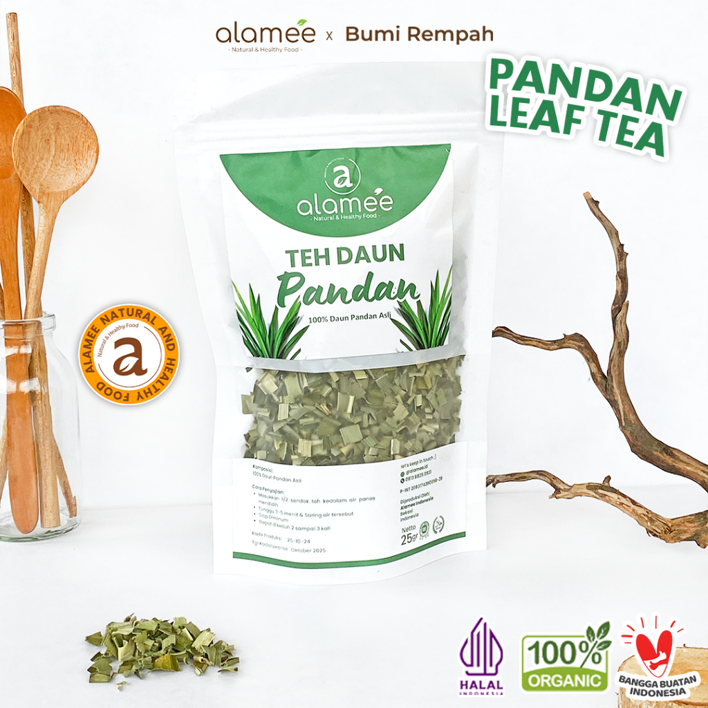 

ALAMEE Teh Daun Pandan Kering Leaf Tea Organik Alami Minuman Herbal Siap Minum Seduh 25gr