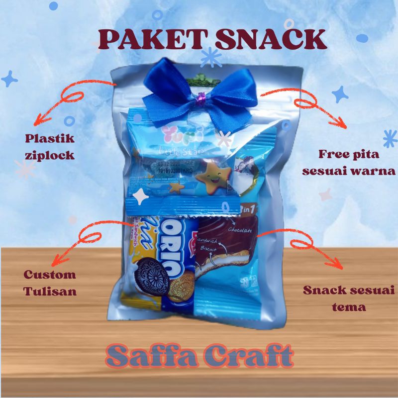 

Paket Snack Ulang Tahun Hampers Mini Gift Snack Tema Biru Free Pita Plastik Ziplock