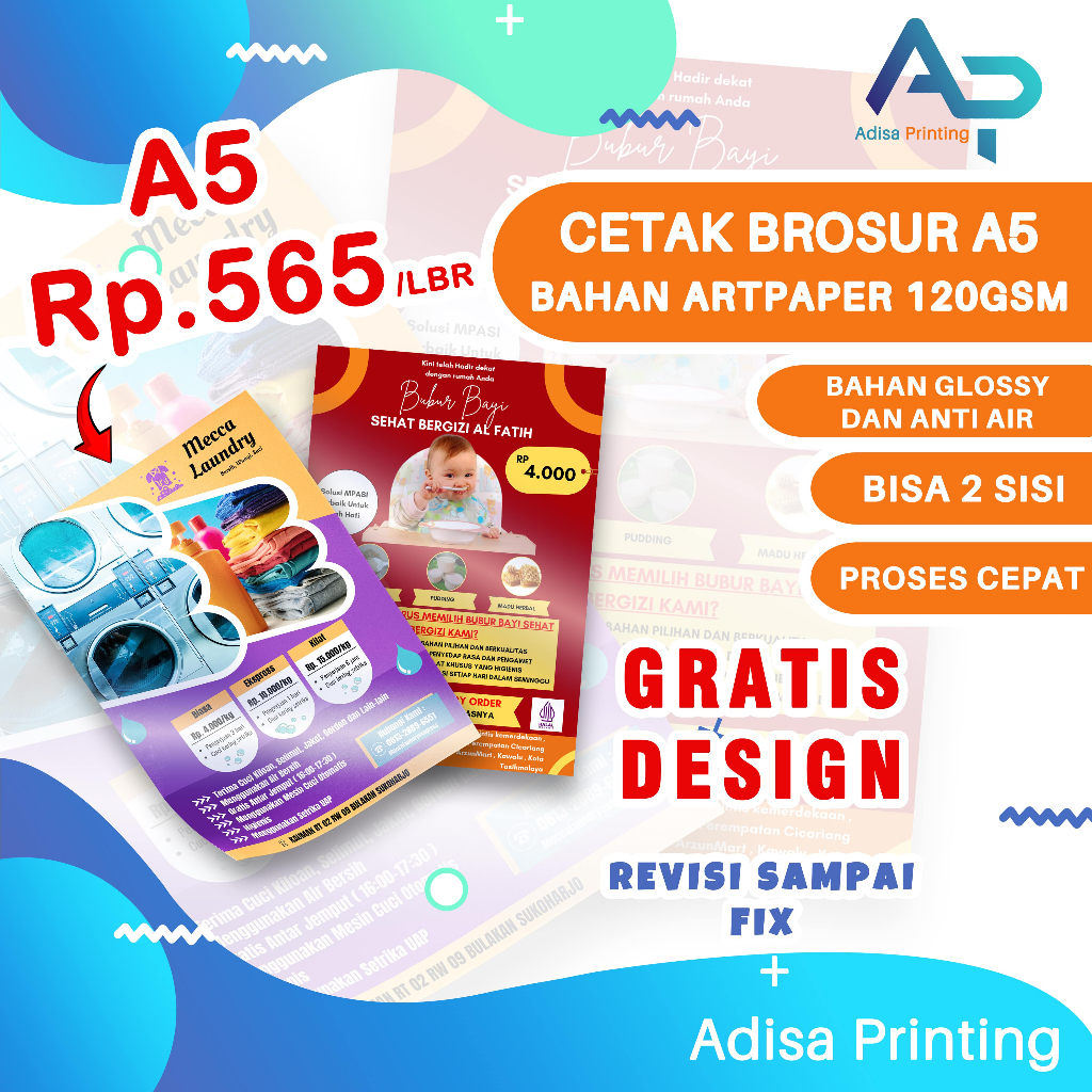 

CETAK BROSUR A5 MURAH GRATIS DESAIN | BAHAN ARTPAPER 120GSM GLOSSY ANTI AIR