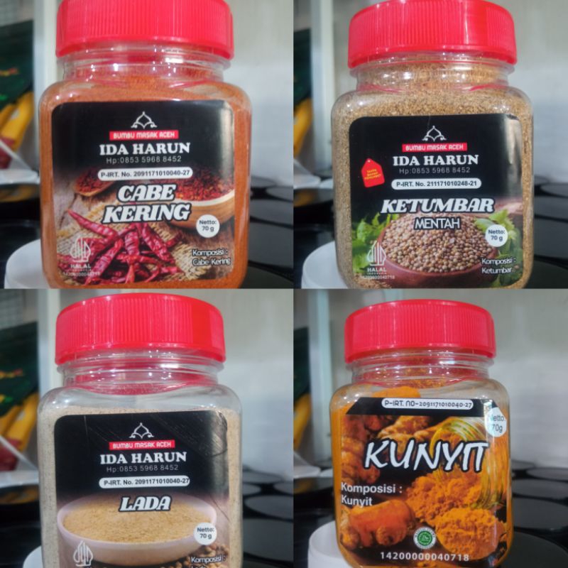 

IDA HARUN Bubuk Cabe Kering - Ketumbar Mentah - Lada Putih - Kunyit Premium 70g