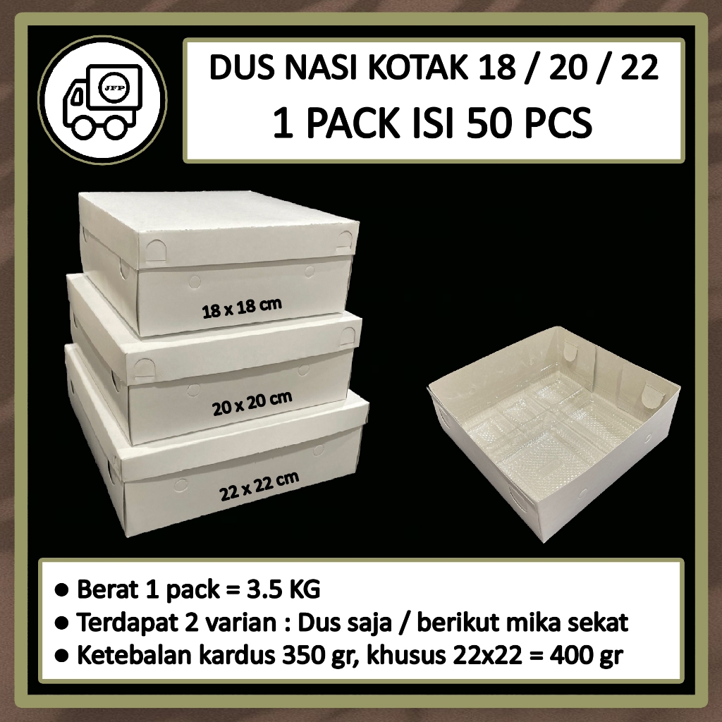 

Box Dus Nasi Kotak 18x18 20x20 22x22 Putih Polos Tutup Pisah 50 pcs