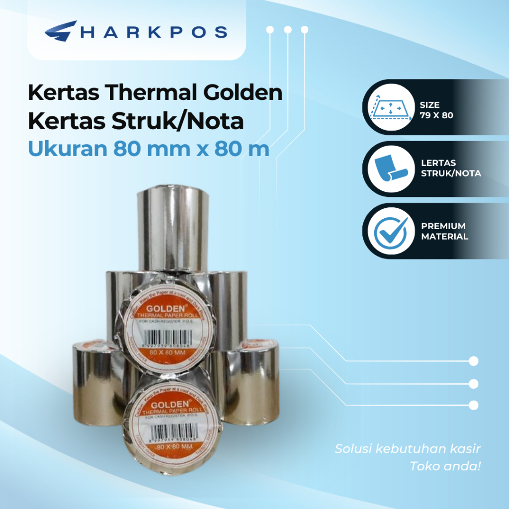 Golden 80x80 Kertas Thermal Kasir Printer 80mm Paper Roll Kertas Antrian 79x80
