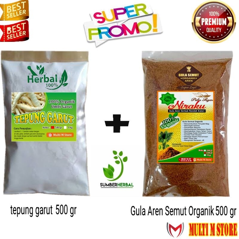 

PAKET 500 Gram Tepung Garut Premium Dan 500 Gram Gula Aren Semut Super