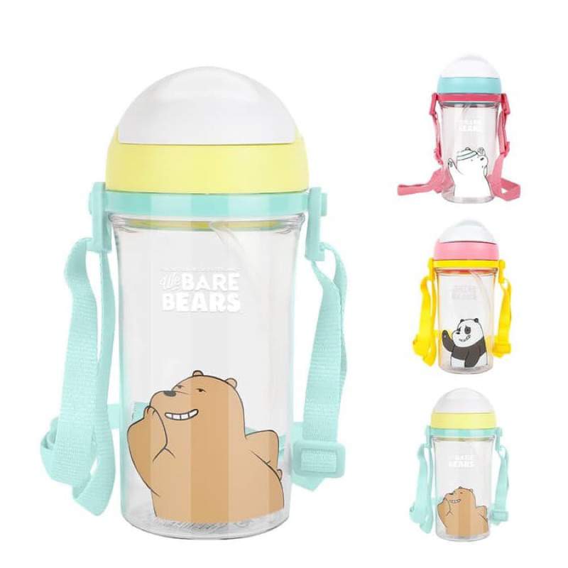 BOTOL MINUM ANAK MINISO / WE BARE BEAR WATER BOTTLE WITH STRAW 400ML ICE BEAR PANDA GRIZZ