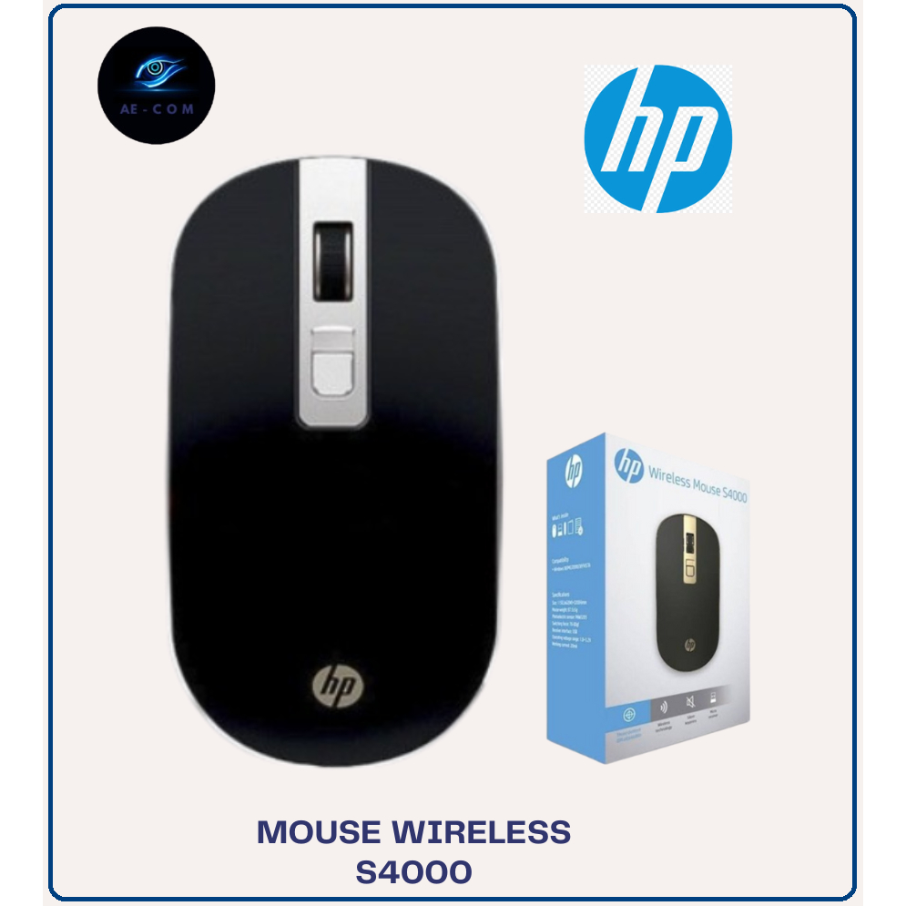 HP S4000 mouse gaming wireless silent click- mouse laptop komputer tanpa kabel Hitam