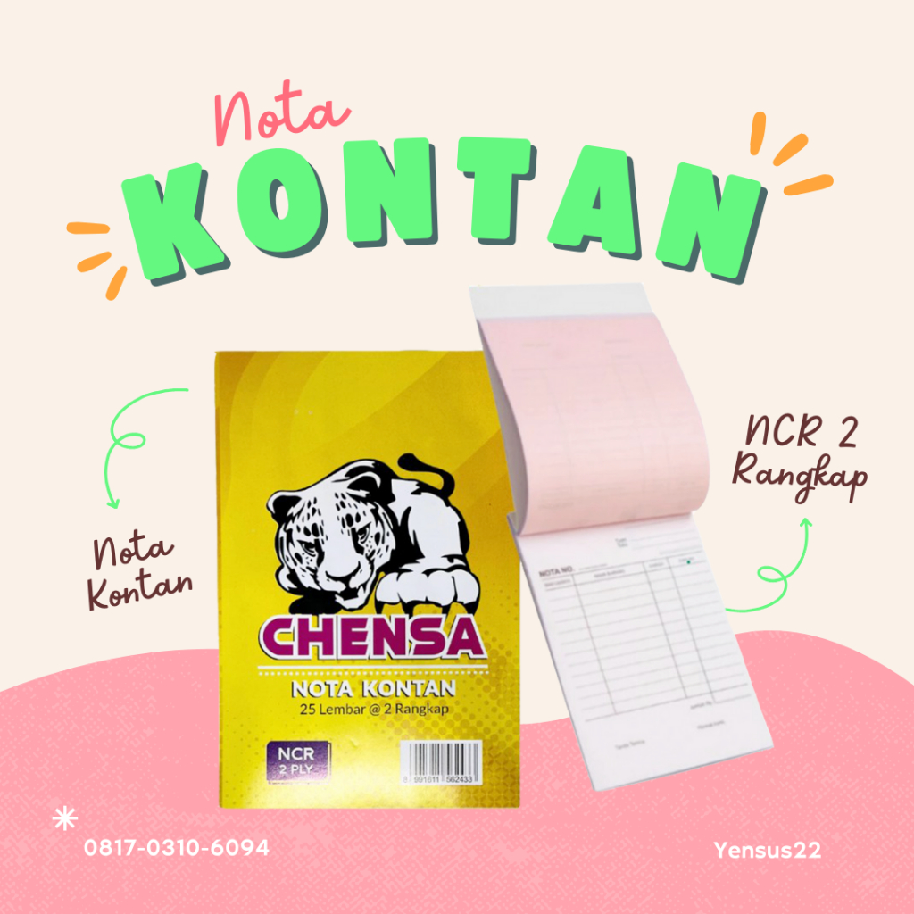 

Nota Kontan NCR 2 rangkap / 2 ply ukuran KECIL 1/4 folio