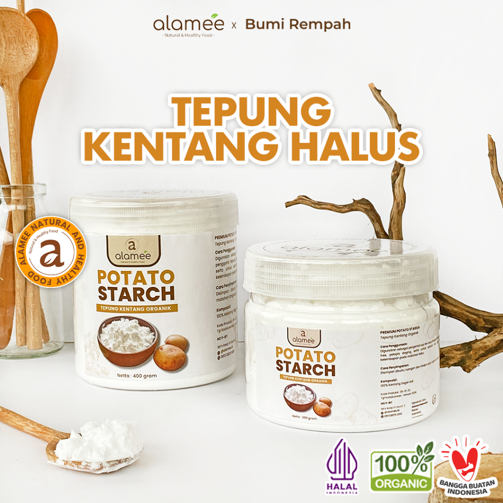 

ALAMEE Tepung Kentang Halus Potato Starch Tepung Kue PREMIUM Mashed Long Potato Powder 200gr