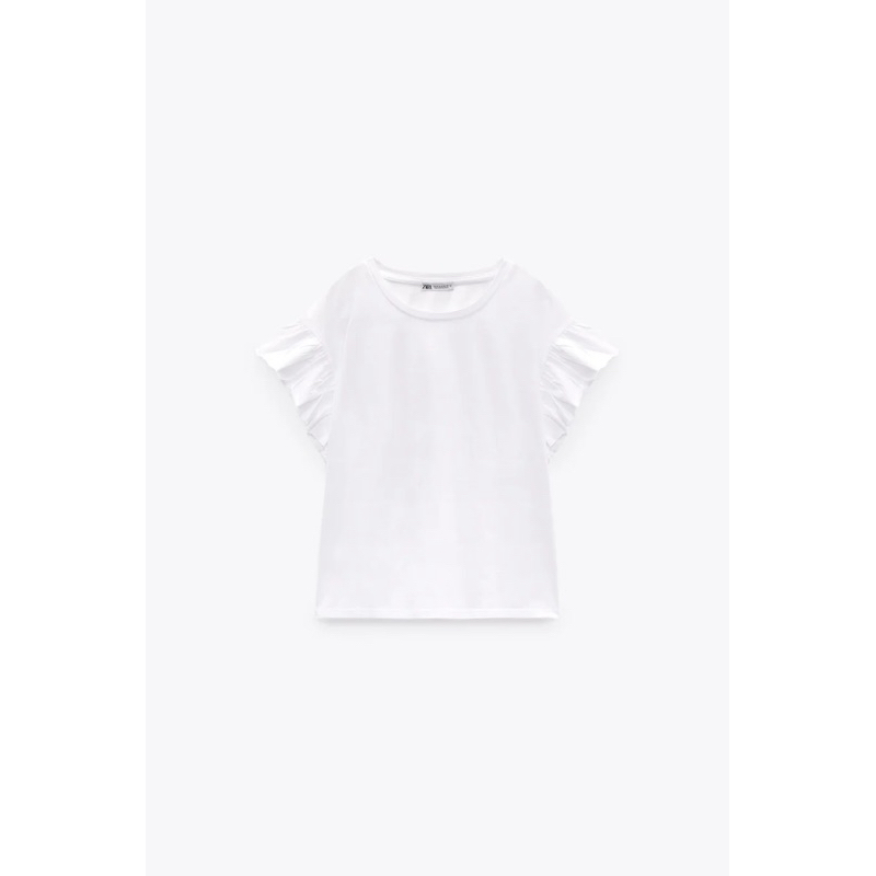 Zara White Tshirt Zara Frill Sleeve Top zara kaos putih white tees basic top ruffle sleeve kaus puti