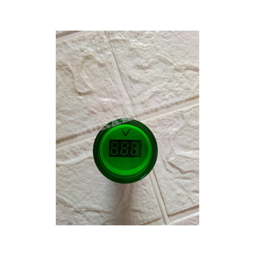 VOLT METER DIGITAL PANEL BULAT KECIL 2,2 CM AC 220V HIJAU