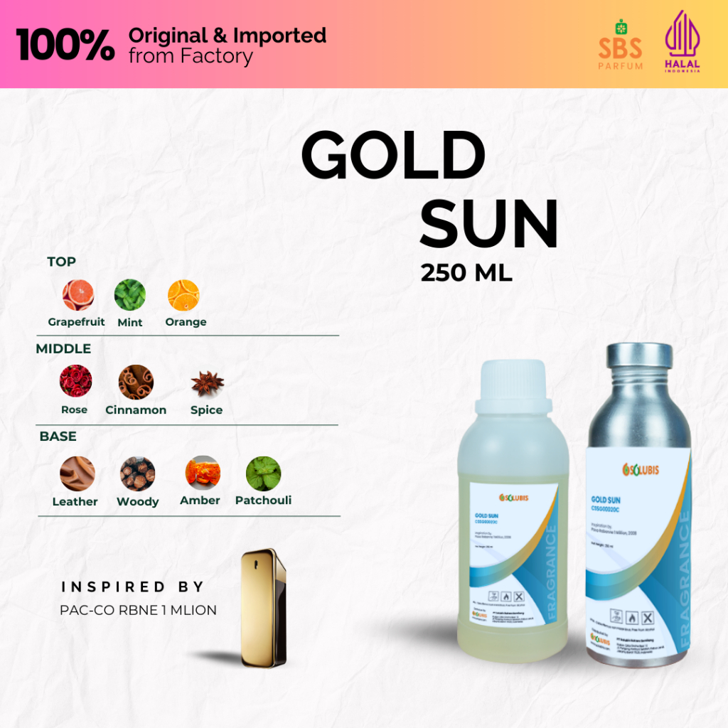 Bibit Parfum Murni Original [Gold Sun] | 250ml - Inspired by Paco Rabanne 1 Million - Bibit Asli Ori