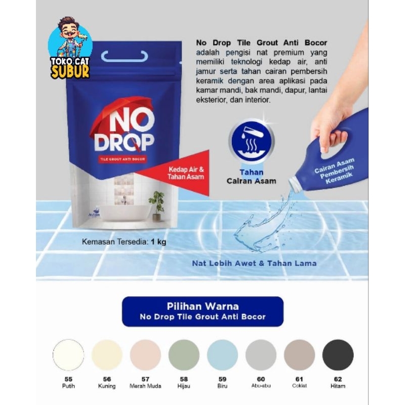 No Drop Tile Grout Nat Keramik Kamar Mandi, Dapur, Lantai Anti Bocor