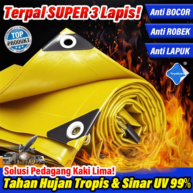 Terpal SUPER 3 Lapis Kuning/Putih *Anti Bocor Total - Tahan 20 Tahun Pemakaian Berat*terpal tenda 1x