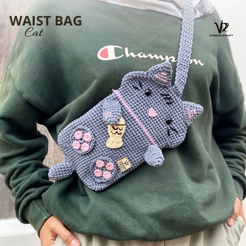 Waistbag Hp Rajut Karakter Kucing | Tas Rajut | Slingbag Hp | Tas Hp | Rajut Handmade | Tas HP Rajut