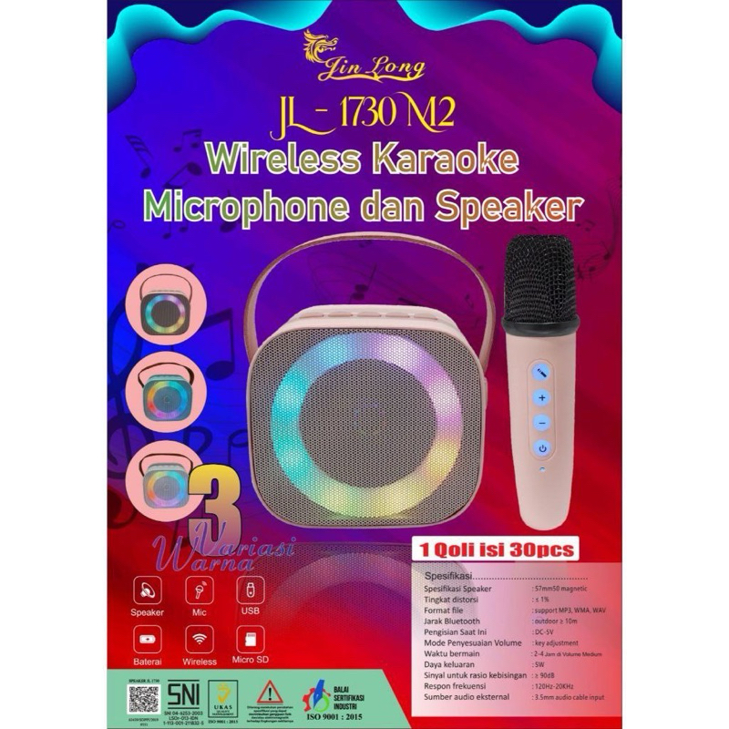SPEAKER JINLONG JL 1730 M2 KAPASITAS 650mAh | Speaker Bluetooth Karaoke Jinlong Jl-1730 M2