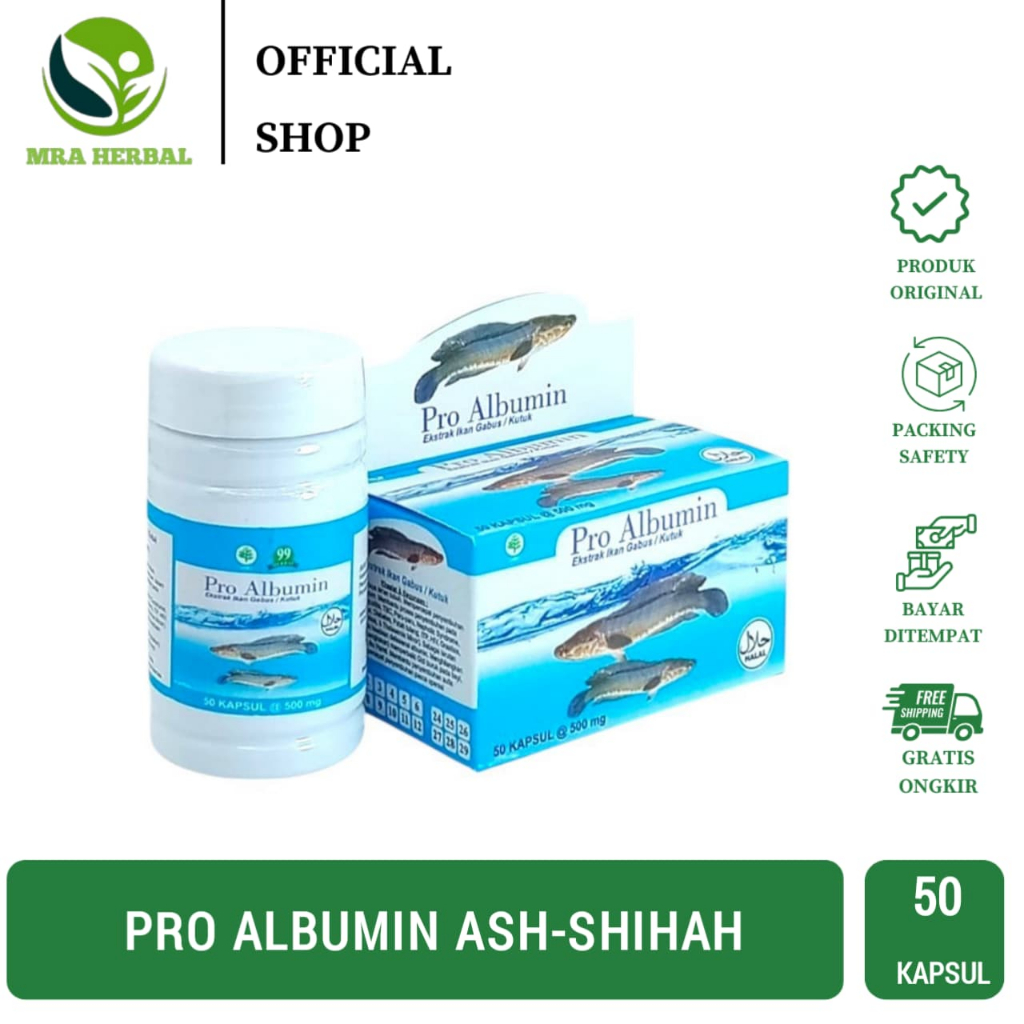 Pro Albumin Ash-Shihhah Kapsul Ekstrak Ikan Gabus / SAH Ekstrak Albumin Ikan Gabus 60 Kapsul / Azzay