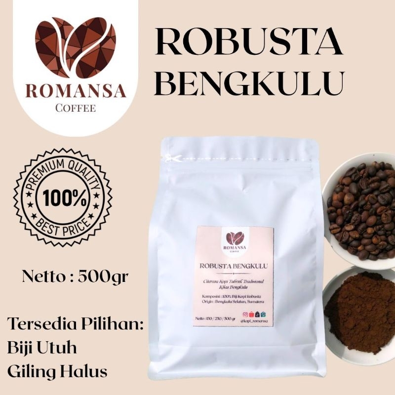 

Kopi ROMANSA Kopi Robusta Bengkulu Sumatera 100% Beans Kopi Biji Bubuk Tubruk 500gr