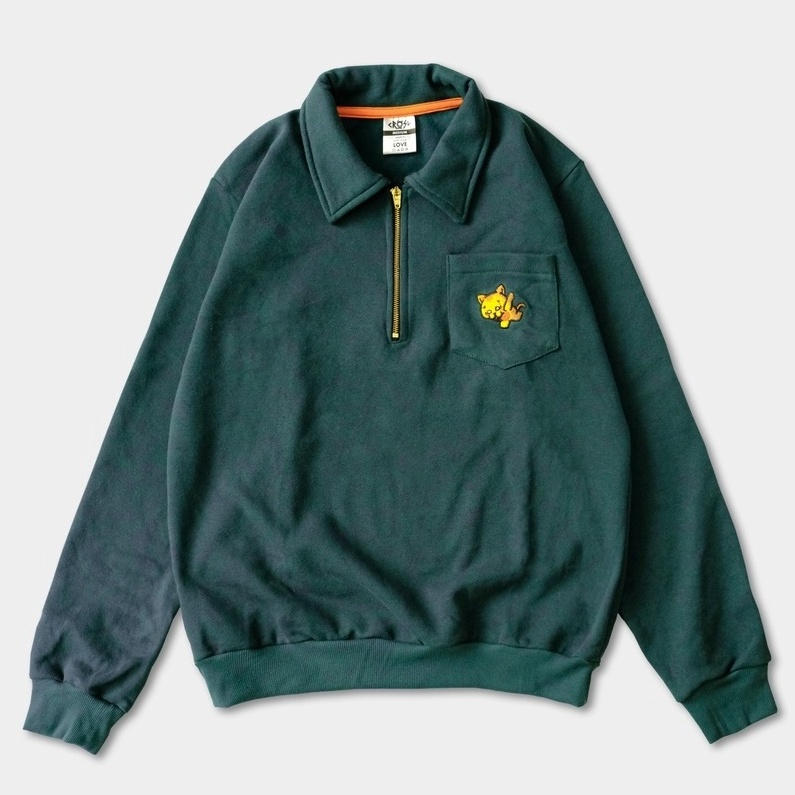 KODE P48V CRSL Chilo Polonian Sweatshirt  Green  Halfzip Crewneck Sweater  Outerwear Fleece Pria Wan