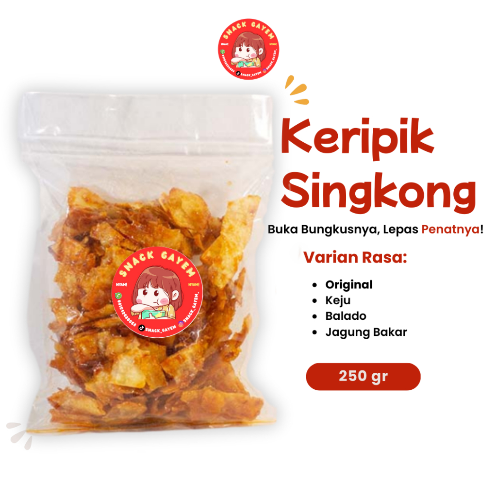 

Camilan Kering KERIPIK SINGKONG GURIH RENYAH 250 GR - 100% Homemade Halal Murah Banyak Varian Rasa