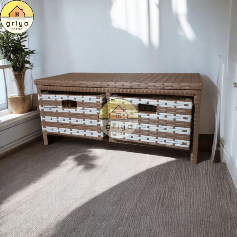 Meja Tv Lemari 2 Laci Rotan Sintetis