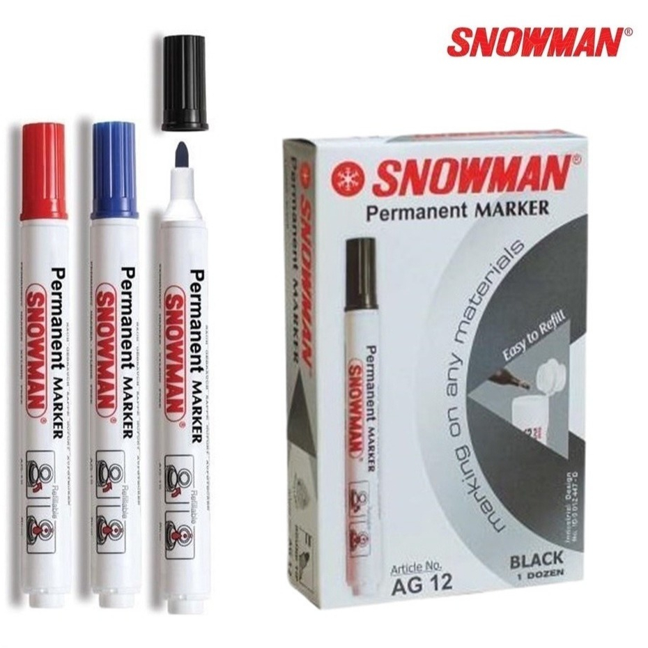 

SNOWMAN SPIDOL PERMANENT AG-12 HITAM BIRU MERAH 12PCS