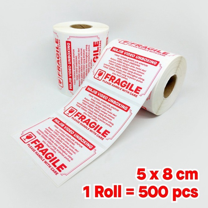 

Sticker Label FRAGILE Stiker Wajib Video Unboxing 8 x 5 cm 1 Roll isi 5 pcs KODE G8I7