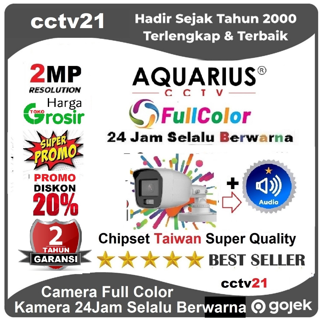 Kamera / CCTV - Camera Outdoor -ColorVu+Audio-2MP AQUARIUS Full Color 24Jam Selalu Berwarna Harga Pr