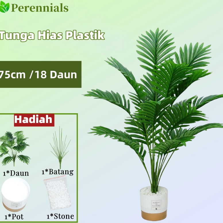 KODE N26D Shipping at 24H 18 Daun 75cm Pohon pinang Daun Palem Kipas Tanaman Hias Plastik Tanaman Ar