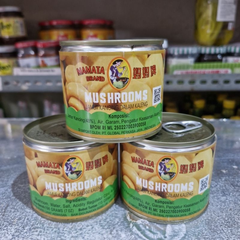 

JAMU KANCING KECIL 198 gr / MAKANAN KALENG MAMATA BRAND MUSHROOMS JAMUR KANCING 198GR